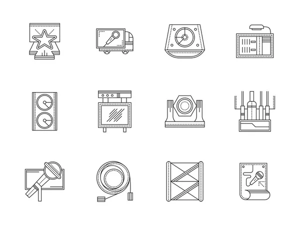 Equipo de escenario conjunto de iconos de vector de línea plana — Archivo Imágenes Vectoriales
