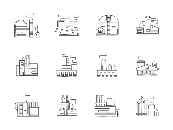 Edificios industriales línea plana vector iconos conjunto — Vector de stock