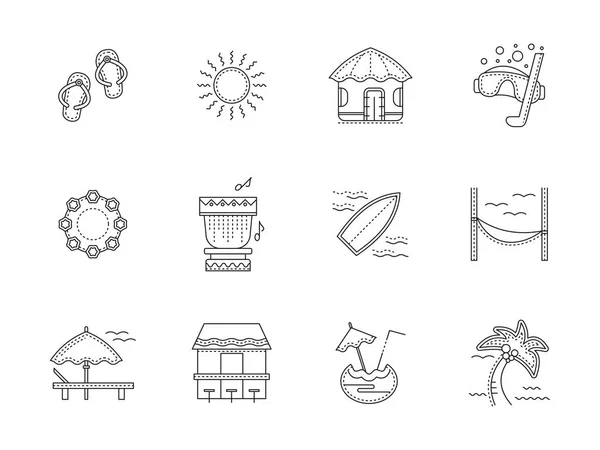 Hawaii resort flat line vector icons set — Stock Vector