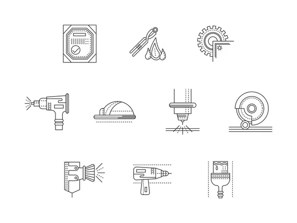 Set di icone vettoriali a linea piana per la lavorazione dei metalli — Vettoriale Stock