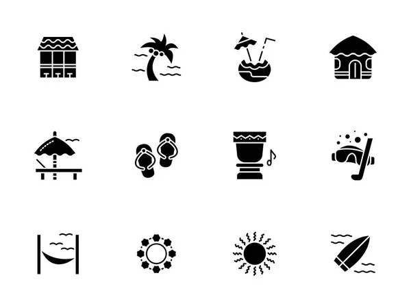Vacances d'été icônes vectorielles de style glyphe noir — Image vectorielle