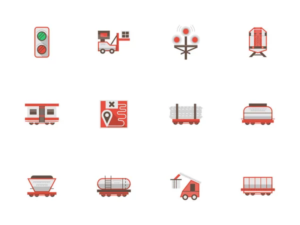 Rail freight transportation flat vector icons — Stock Vector