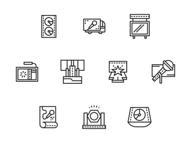 Sahne öğeleri siyah çizgi vektör Icons set