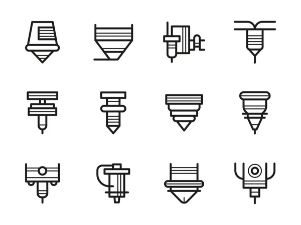 Cabezas de máquina láser negro línea vector iconos conjunto — Archivo Imágenes Vectoriales