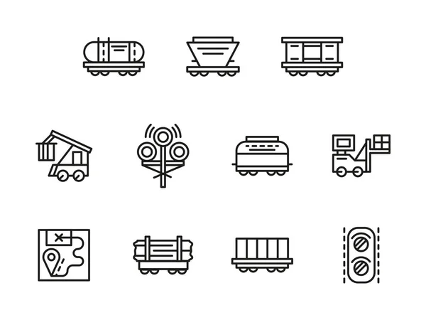 Railroad logistics black line vector icons set — Stock Vector