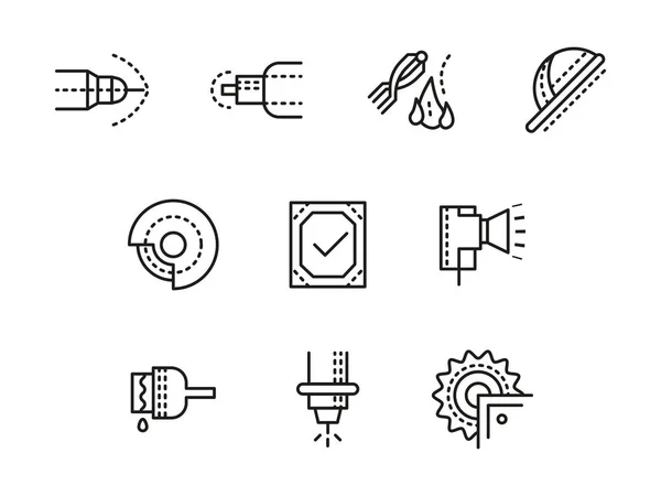 Metallbearbeitungsgeräte Black Line Vektor Icons Set — Stockvektor