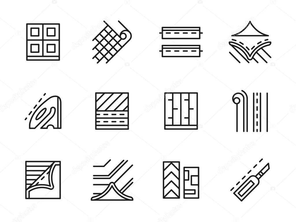 Linoleum black line vector icons set