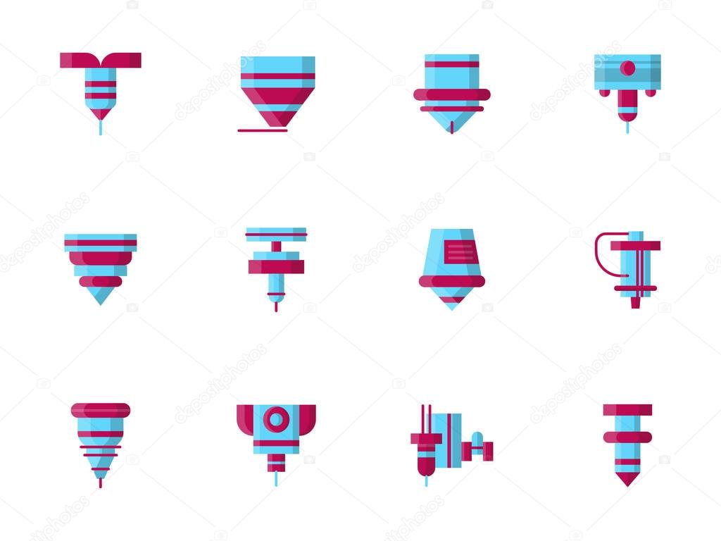 CNC lasers flat design color vector icons