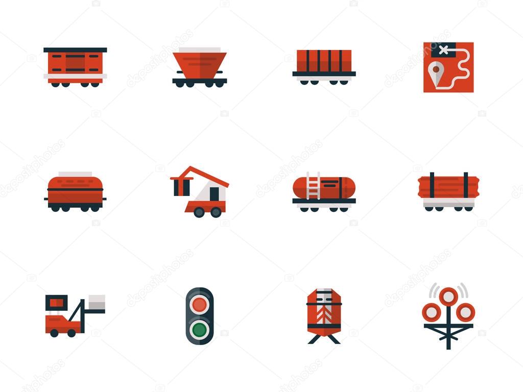 Railway flat design red vector icons
