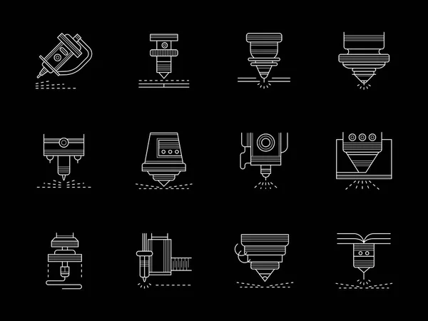 Metallbearbeitung Laser flache weiße Linien Vektorsymbole — Stockvektor