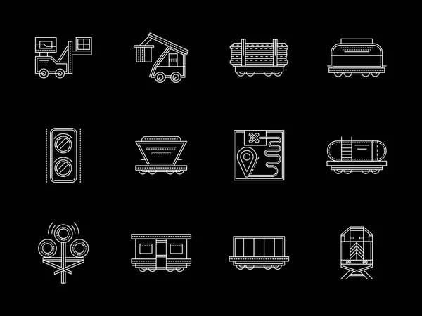 Icônes vectorielles à ligne blanche plates pour chemin de fer — Image vectorielle