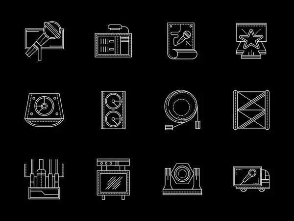 Iconos vectoriales de línea blanca de luces y equipos de sonido — Vector de stock