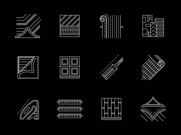 Linoléum plancher plat blanc ligne vectorielle icônes ensemble — Image vectorielle