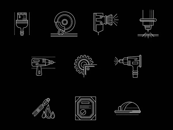 Metaalverwerkende platte witte lijn vector icons set — Stockvector