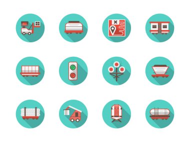 Demiryolu Platformu düz mavi vector Icons set yuvarlak