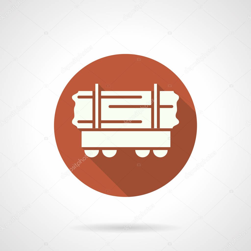Long loads open rail car orange round vector icon