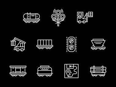 Demiryolu nesneleri beyaz çizgi vektör Icons set