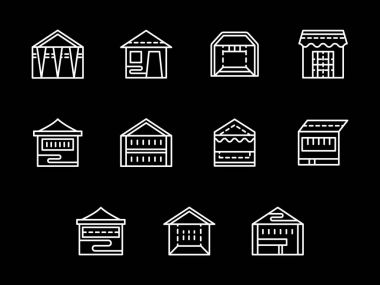 Sokak ticaret beyaz çizgi vektör simgeler kümesi çadır