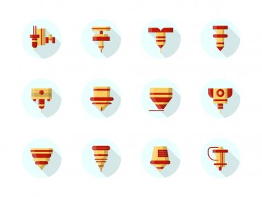 Lazerler sektöründe düz vector Icons set yuvarlak