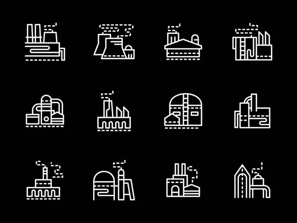 Industrial facilities white line vector icons set — Stock Vector