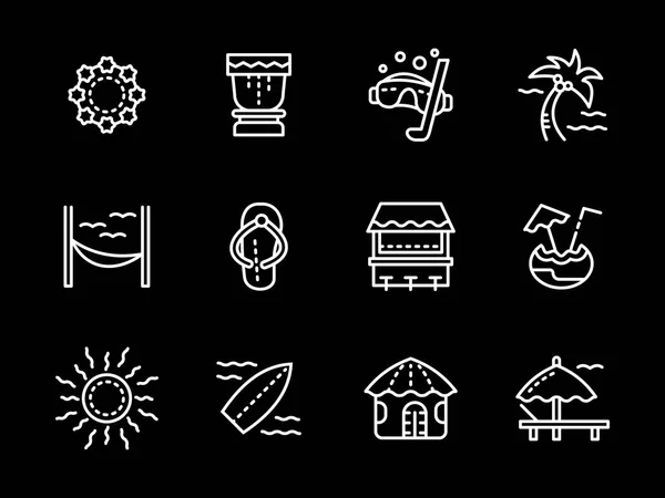 Hawaii white line vector icons set — Stock Vector