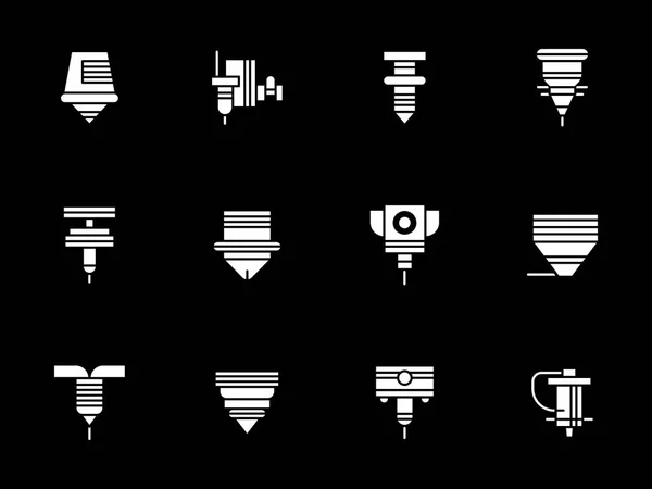 Láseres robóticos iconos de vectores de estilo glifo blanco — Vector de stock