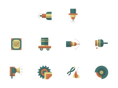 Metal işleme atölye düz renkli vektör simgeleri