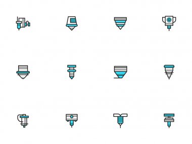 Metal işleme lazerler basit çizgi vektör Icons set
