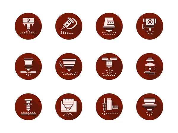 Laser machine heads round red vector icons set — Stock Vector