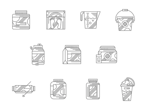 Sports nutrition flat line vector icons set — Stock Vector
