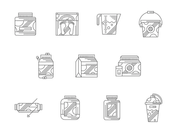 Sport voeding platte lijn vector icons set — Stockvector