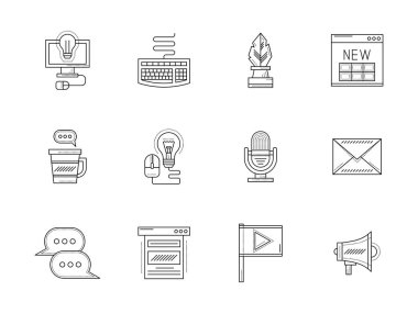 Bloglama düz çizgi vektör Icons set