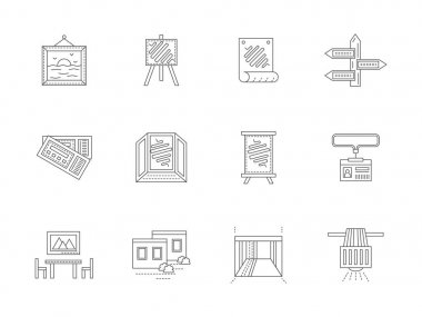 Showroom düz çizgi vektör Icons set