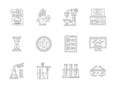Laboratuvar uzmanlık düz çizgi vektör Icons set