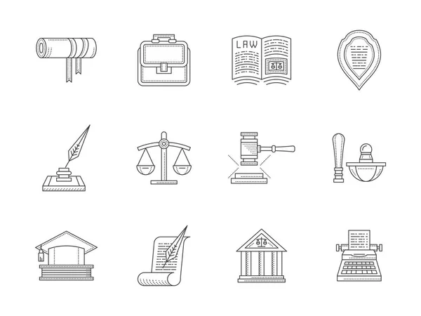 Giurisprudenza flat line vector icons set — Vettoriale Stock