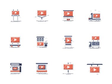 Açık video düz vektör simgeler kümesi reklam