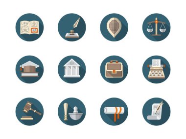 Hukuk Bürosu vector Icons set düz