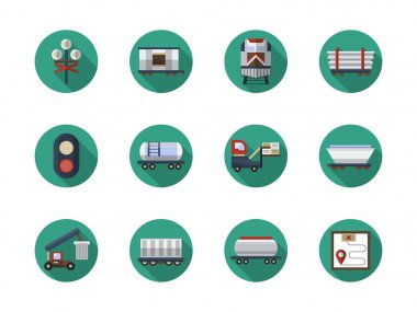 Demiryolu araçları vektör simgeler kümesi düz yuvarlak