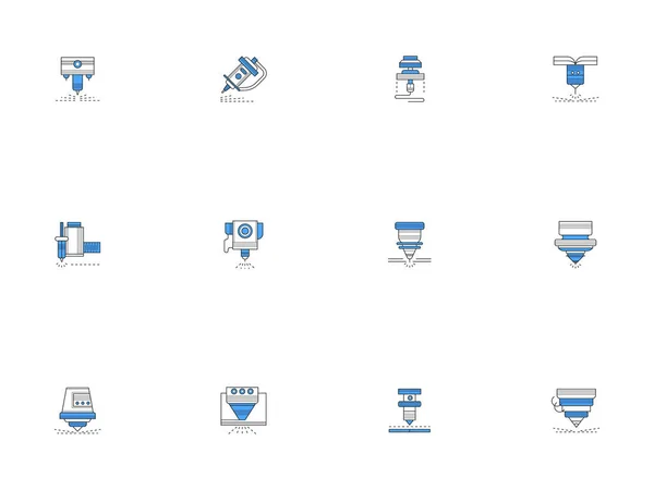 レーザー マシン アウトライン ベクトル アイコンを設定 — ストックベクタ
