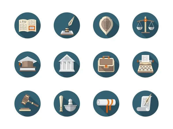 Law firm flat round vector icons set — Stock Vector