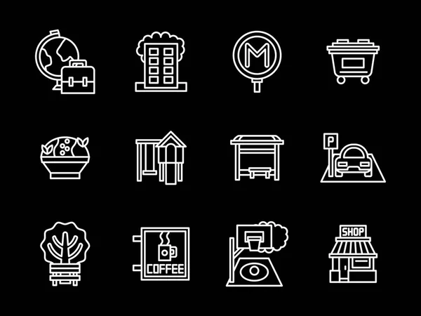 Conjunto de iconos vectoriales de línea negra infraestructura urbana — Archivo Imágenes Vectoriales