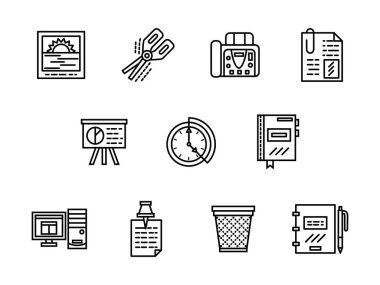 Ofis siyah çizgi vektör Icons set