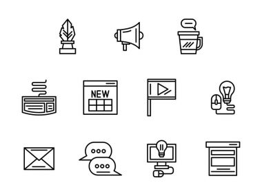 Web blog siyah çizgi vektör Icons set