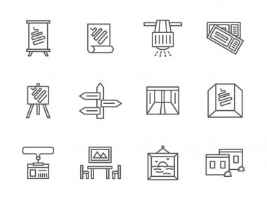 Sergi odaları siyah çizgi vektör Icons set