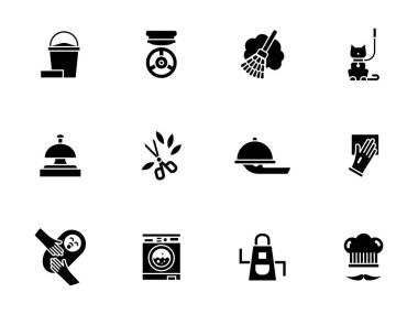 Ev işleri personel glif stil vektör simgeler kümesi