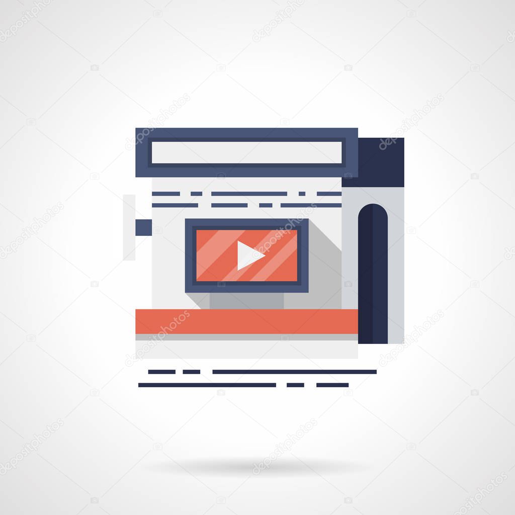 Storefront with video ads flat color vector icon