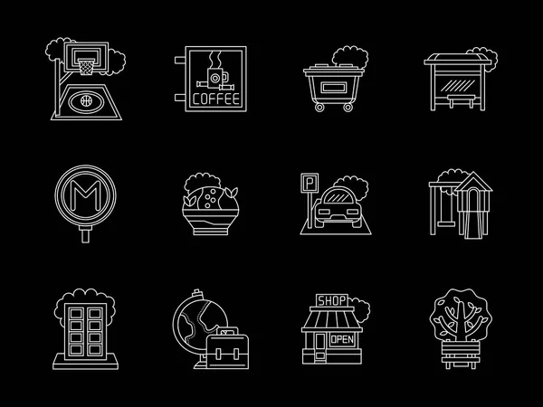 City flat line vector icons set — Stock Vector
