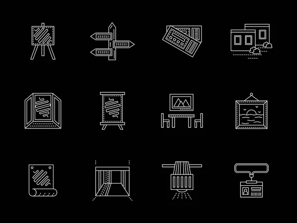 Galería comercial línea plana vector iconos conjunto — Archivo Imágenes Vectoriales