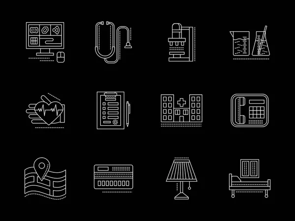 Private clinic services flat line vector icons set