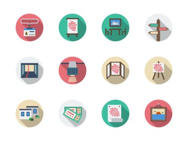 Ürün showroom renk vektör simgeler kümesi yuvarlak